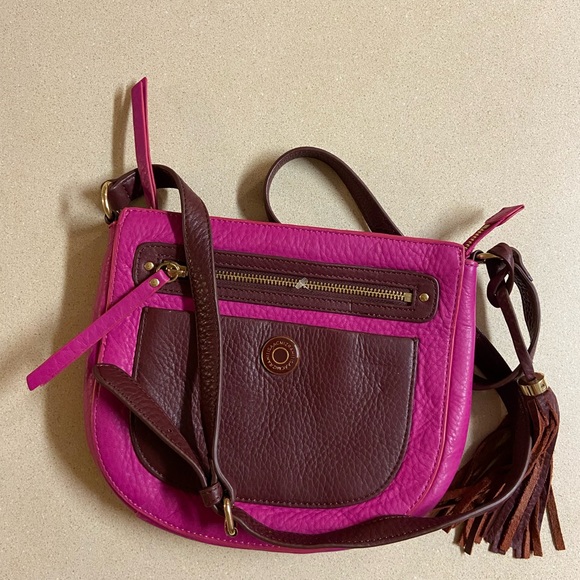 Isaac Mizrahi Handbags - Isaac Mizrahi Vibrant Pink and Rich Brown Crossbody Bag